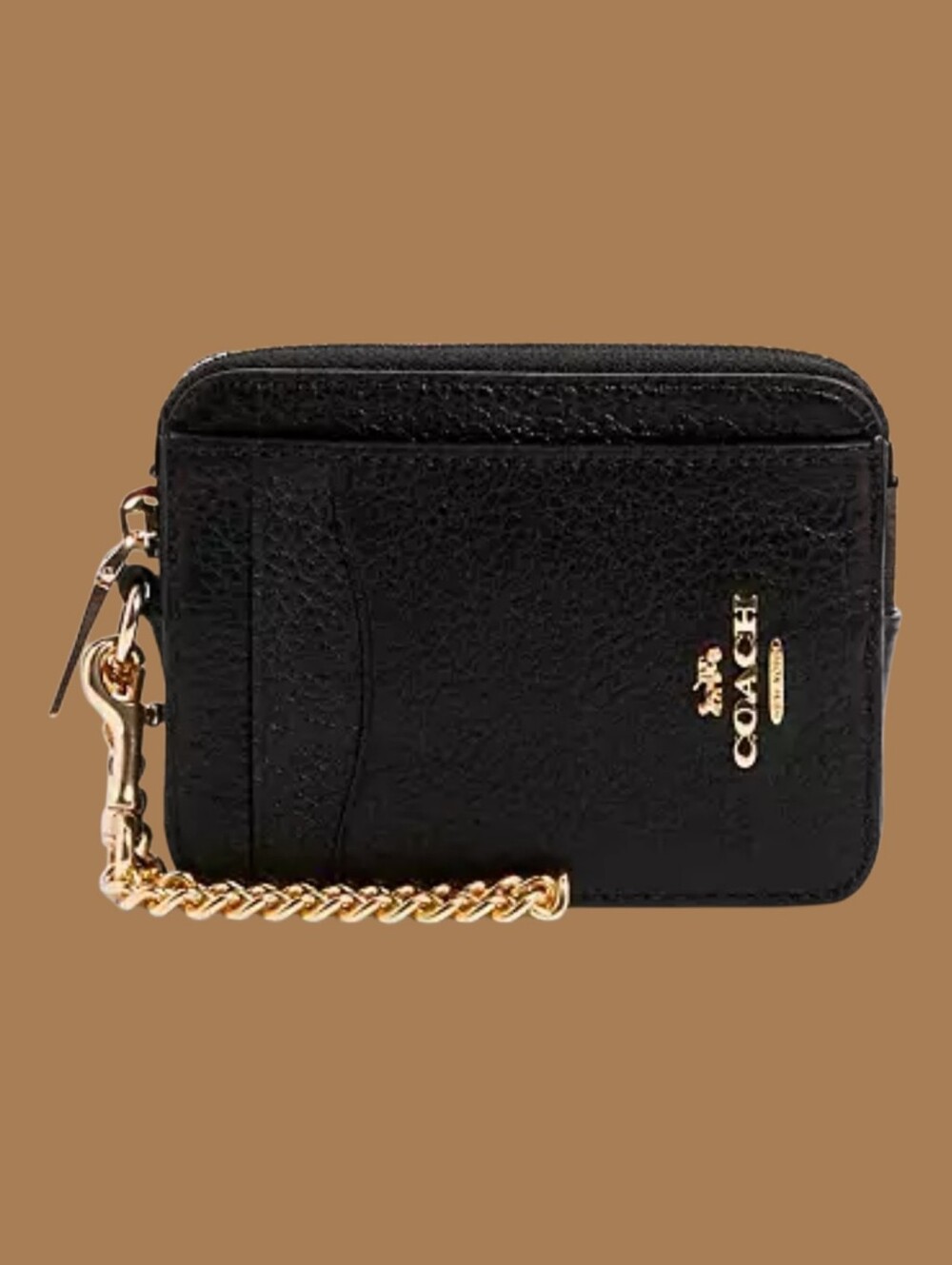 Coach Zip Card Case Style-6303 Black Pebbled Leather w/Gold Tone Hardware EUC